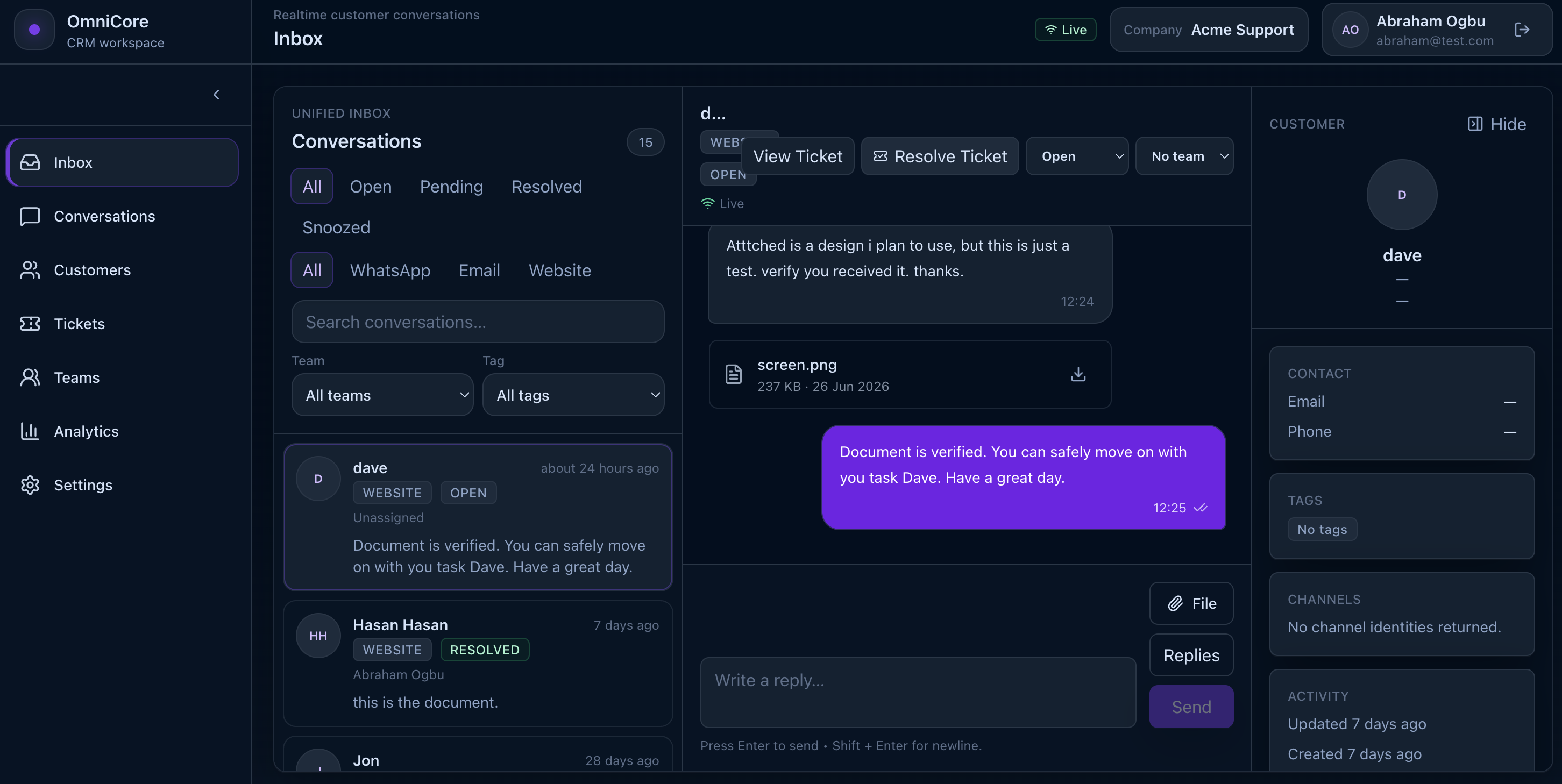 OmniCore CRM project screenshot